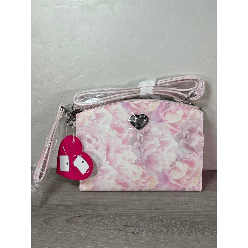 New! BETSEY JOHNSON Quinn Bifold Floral Convertible Crossbody / Wristlet Floral - Picture 2 of 8